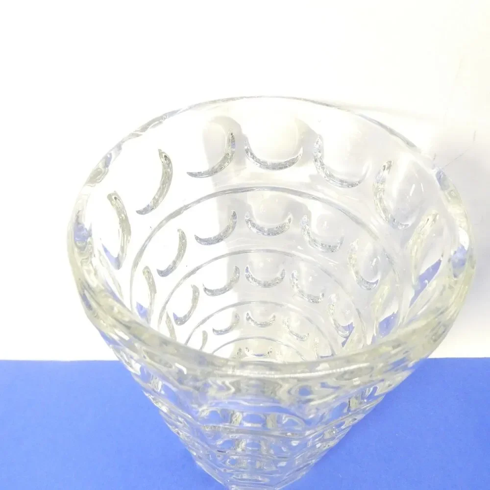 Sklo Union Vase 1960s MCM Lens Clear Glass 8